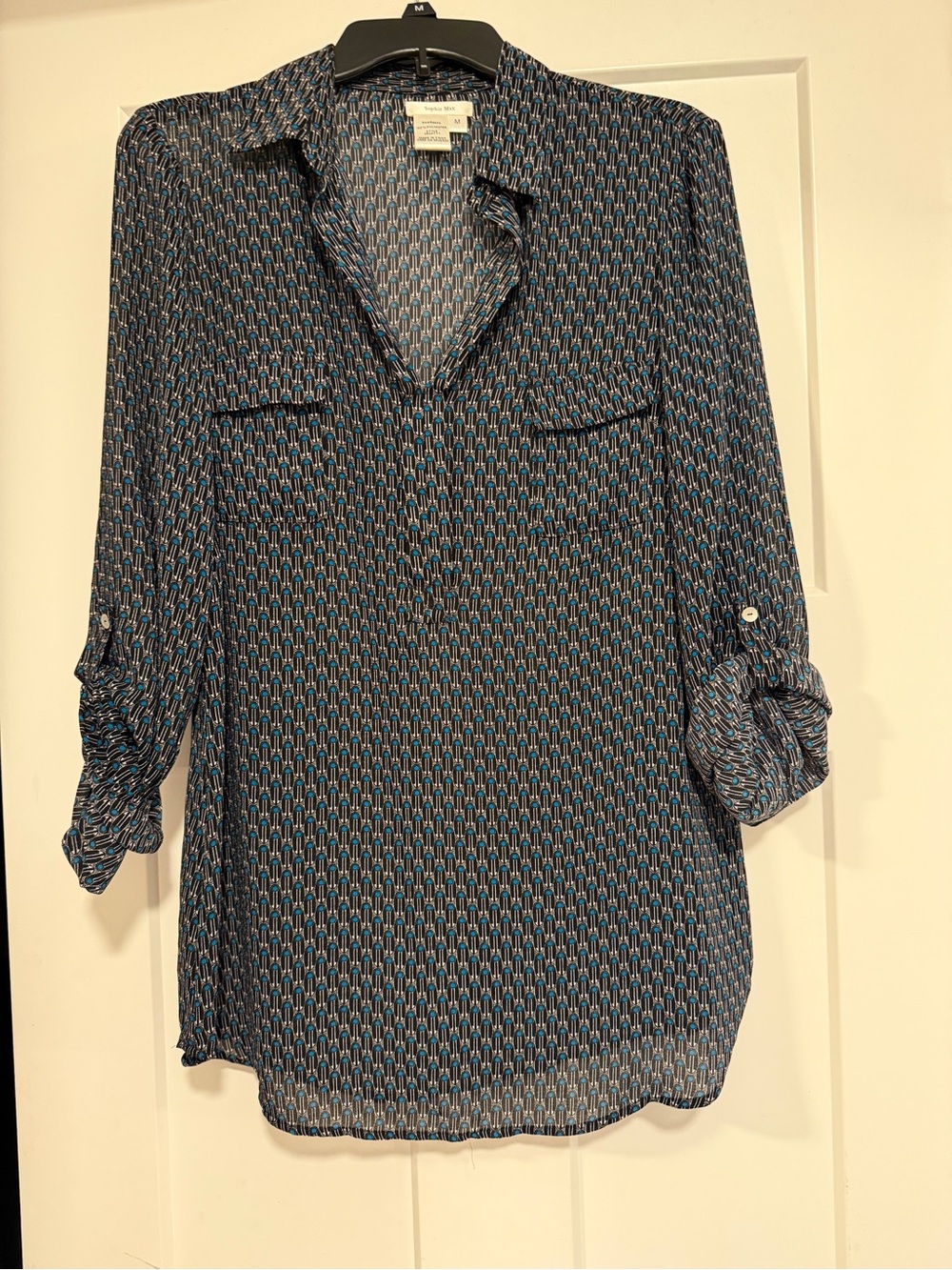 Black & Teal Printed Roll-Sleeve Tunic Blouse Sophie Max medium
